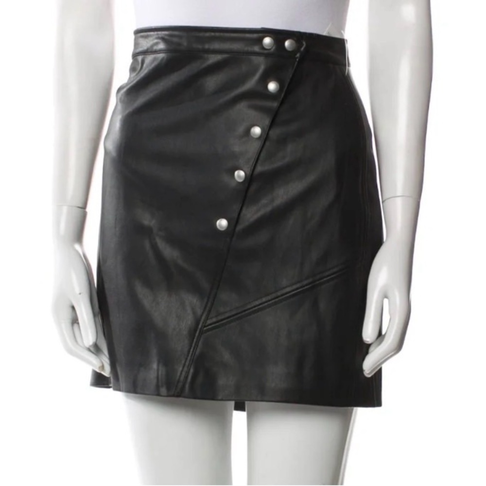 BLANKNYC Black Faux Leather Mini‎ Skirt Button Front Size 26 Moto Style